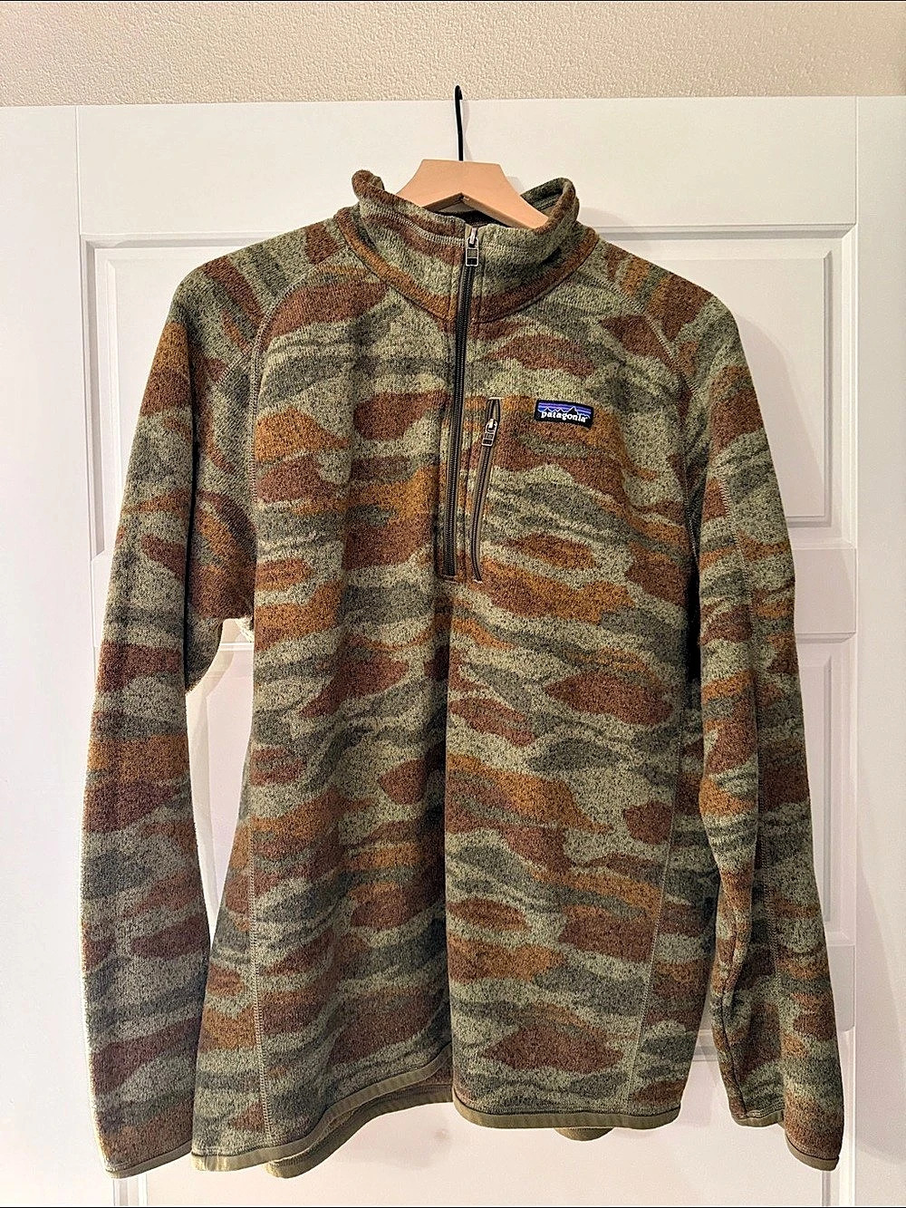 Patagonia Men's Better Sweater 1/4-Zip Camo Fleece Green & Brown XL